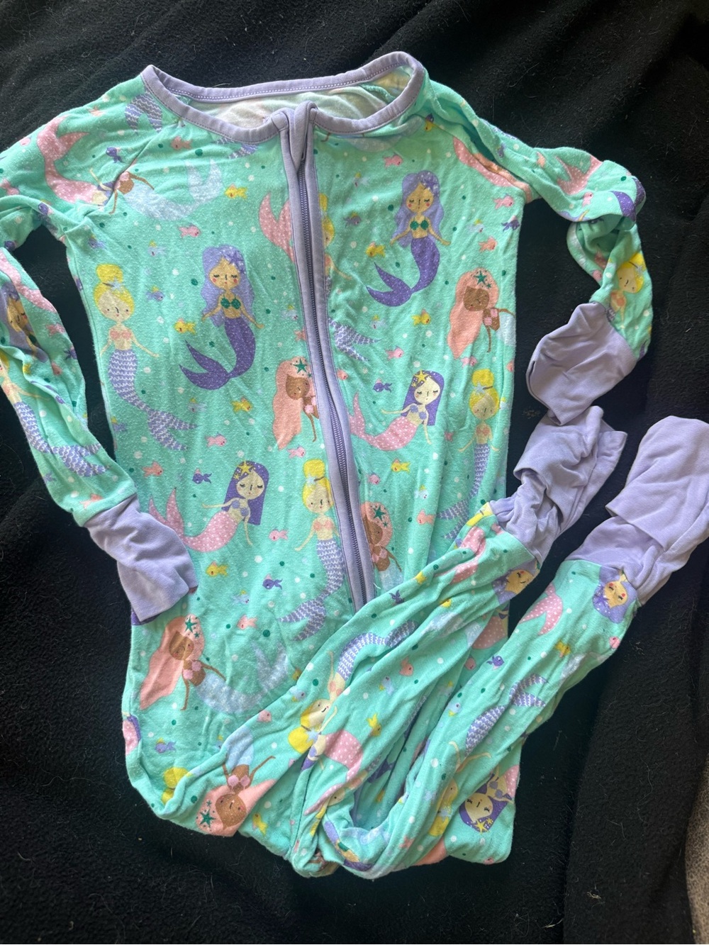 Little Sleepies Mint Mermaid Zip Footie with Lavender Trim